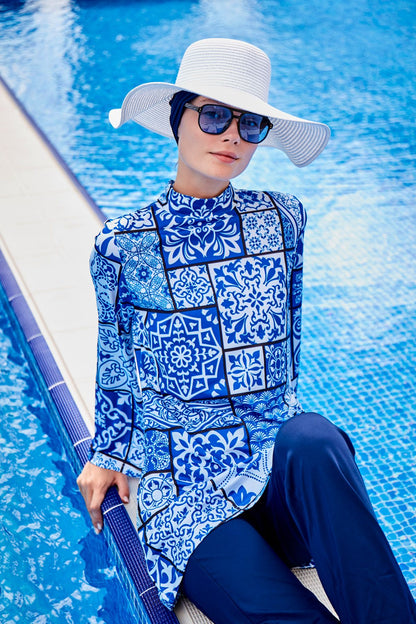Lycra Navy Burkini Modest Swimwear 1950