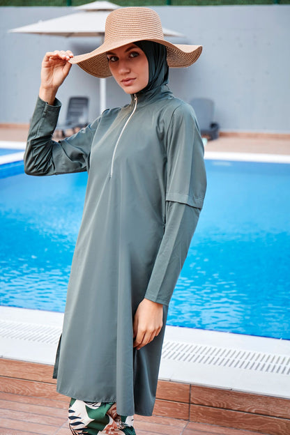 Woven Khaki Burkini Modest Swimwear M2261