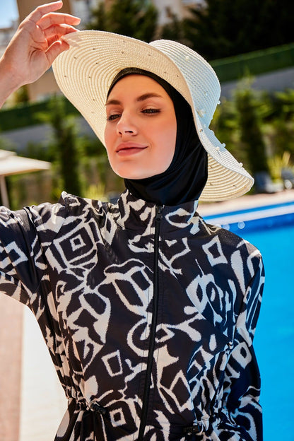 Patterned Full Coverage Modest Swimsuit R2303