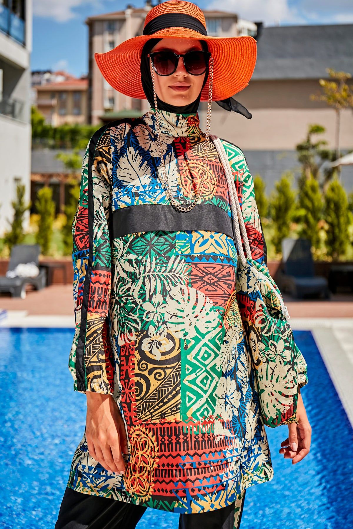 Woven Black Burkini Modest Swimwear R2302