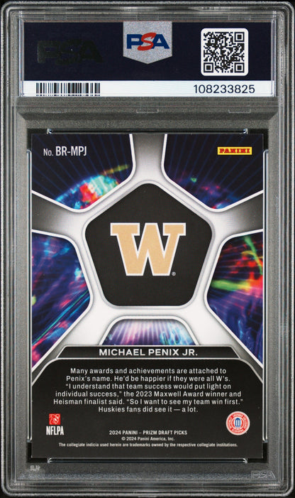 Graded 2024 Panini Prizm Draft Picks Michael Penix Jr #BRMPJ Brilliance Rookie RC Football Card PSA 10 Gem Mint