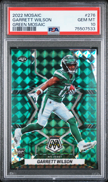 Graded 2022 Panini Mosaic Garrett Wilson #276 Green Mosaic Rookie RC Football Card PSA 10 Gem Mint
