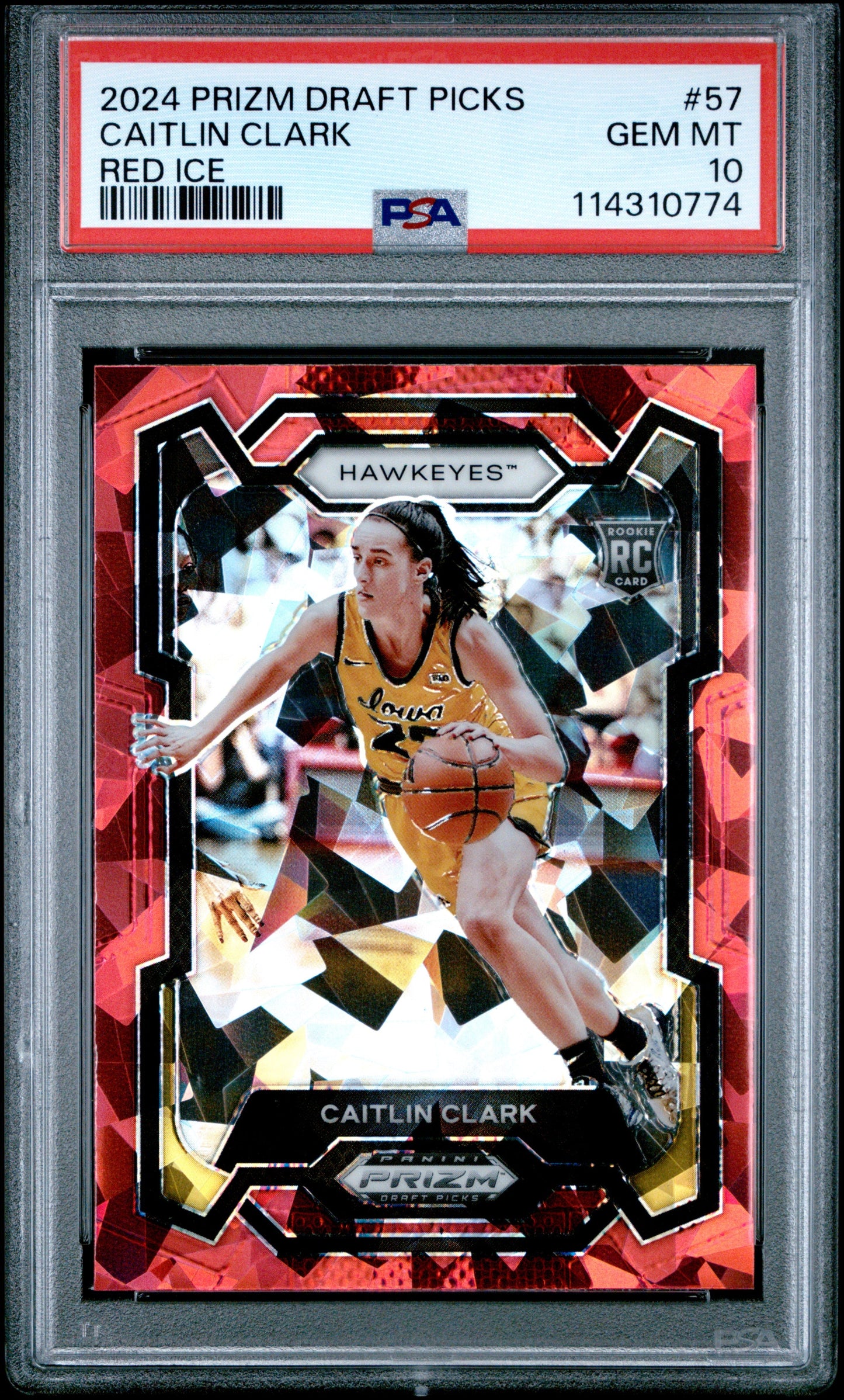 Graded 2024 Panini Prizm Draft Picks Caitlin Clark #57 Red Ice Rookie RC Basketball Card PSA 10 Gem Mint