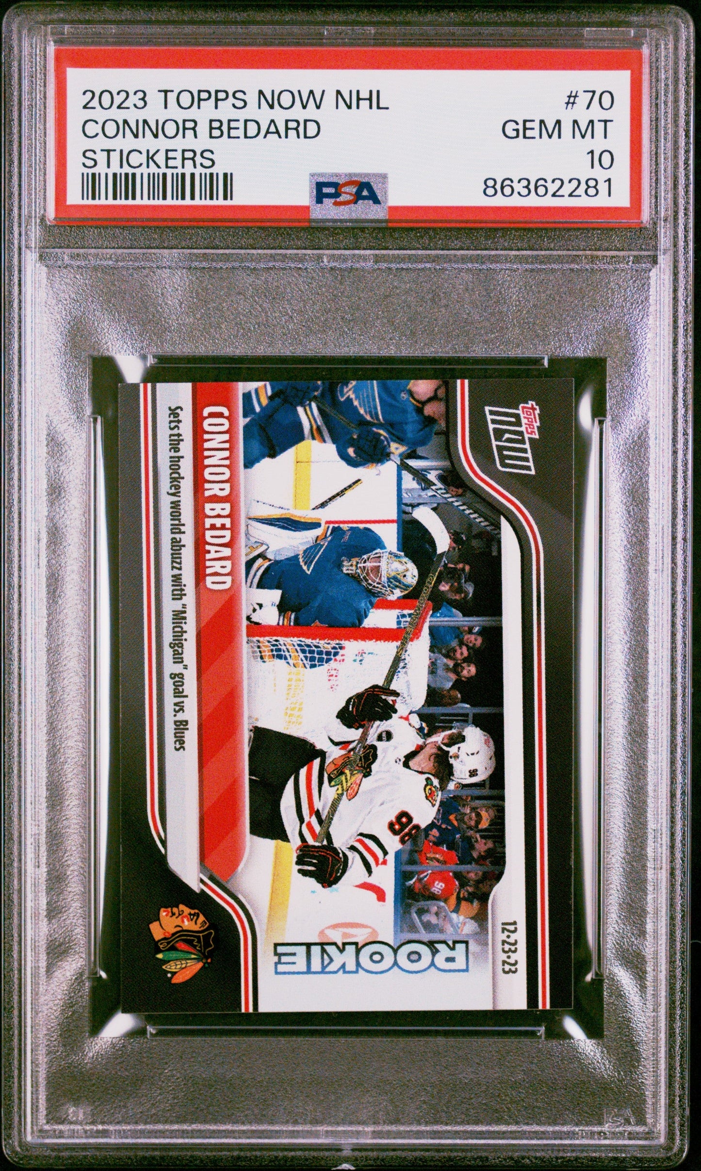 Graded 2023 Topps Now NHL Connor Bedard #70 Stickers Rookie RC Hockey Card PSA 10 Gem Mint