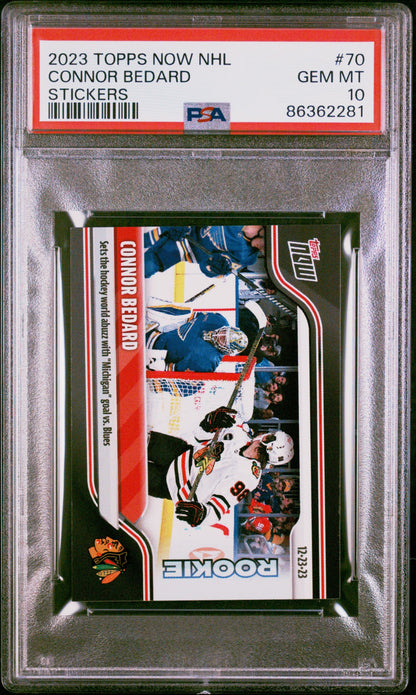Graded 2023 Topps Now NHL Connor Bedard #70 Stickers Rookie RC Hockey Card PSA 10 Gem Mint