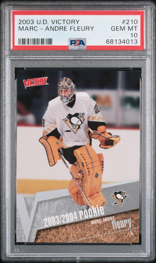 Graded 2003 Upper Deck Victory Marc-Andre Fleury #210 Rookie RC Hockey Card PSA 10 Gem Mint