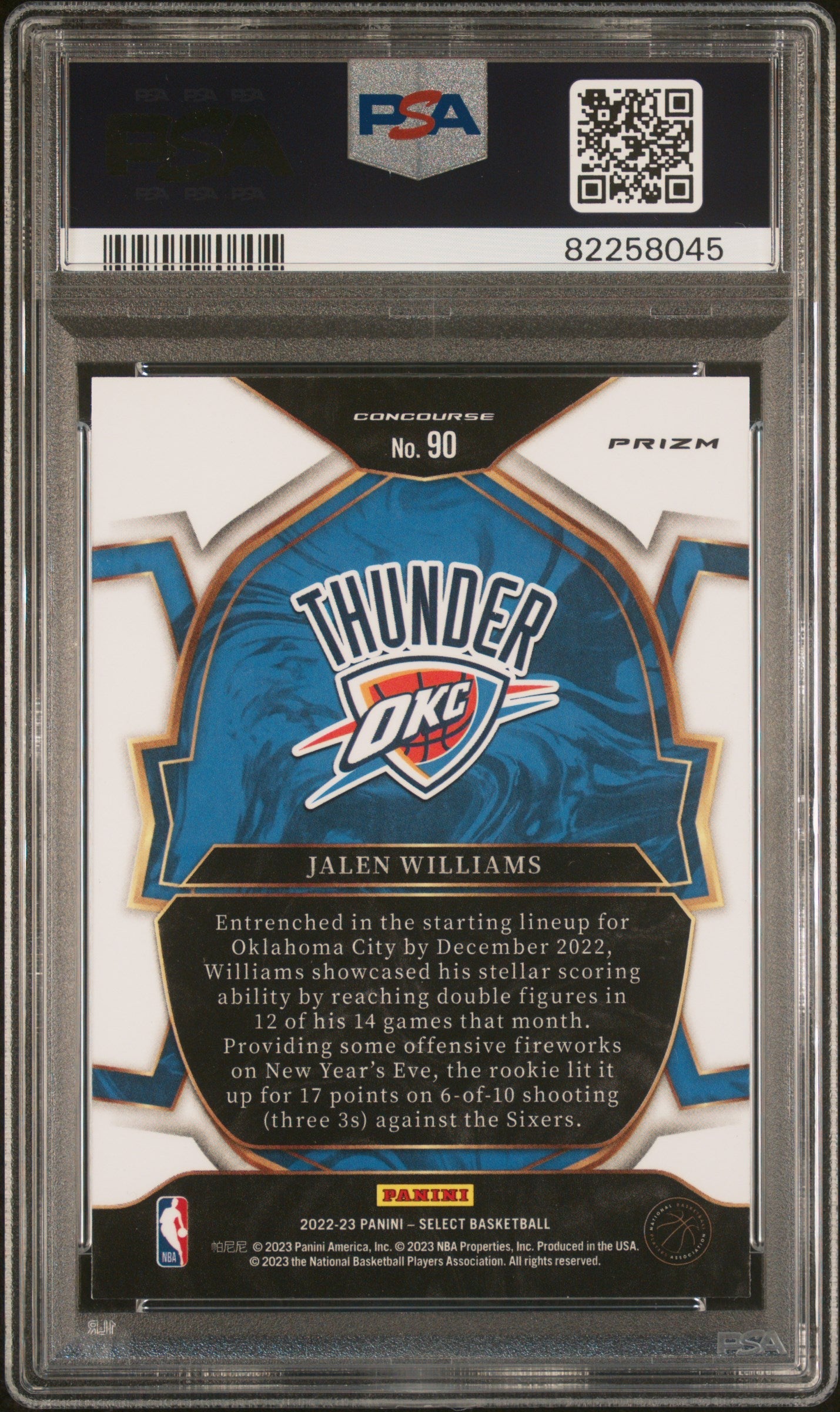 Graded 2022 Panini Select Jalen Williams #90 Green/White/Purple Rookie RC Basketball Card PSA 10 Gem Mint