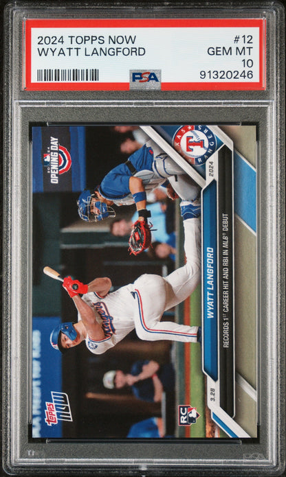 Graded 2024 Topps Now Wyatt Langford #12 Rookie RC Baseball Card PSA 10 Gem Mint