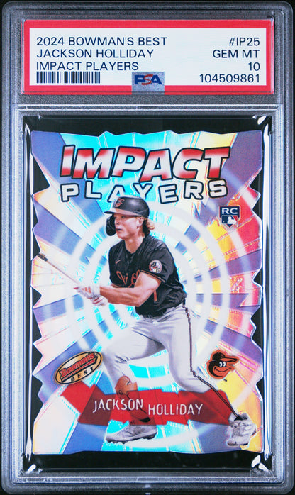 Graded 2024 Topps Bowmans Best Jackson Holliday #IP25 Impact Players Rookie RC Baseball Card PSA 10 Gem Mint
