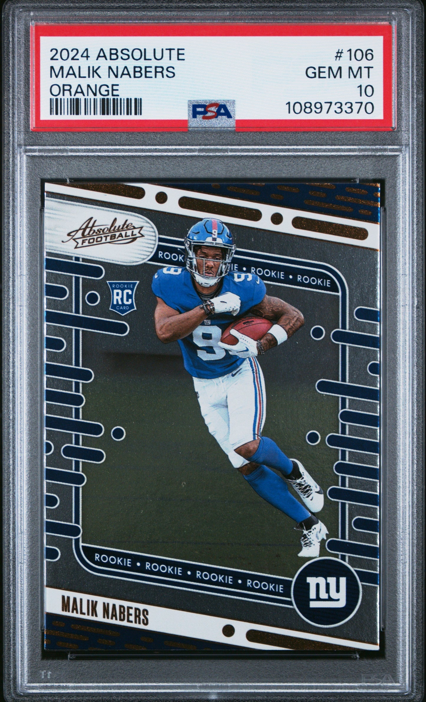 Graded 2024 Panini Absolute Malik Nabers #106 Orange Rookie RC Football Card PSA 10 Gem Mint