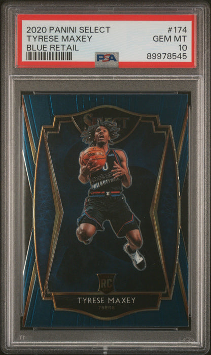 Graded 2020 Panini Select Tyrese Maxey #174 Blue Retail Rookie RC Basketball Card PSA 10 Gem Mint