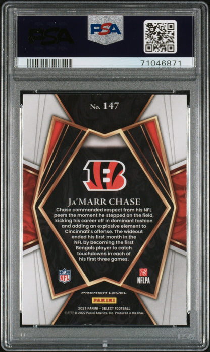 Graded 2021 Panini Select Ja'Marr Chase #147 Rookie RC Football Card PSA 10 Gem Mint