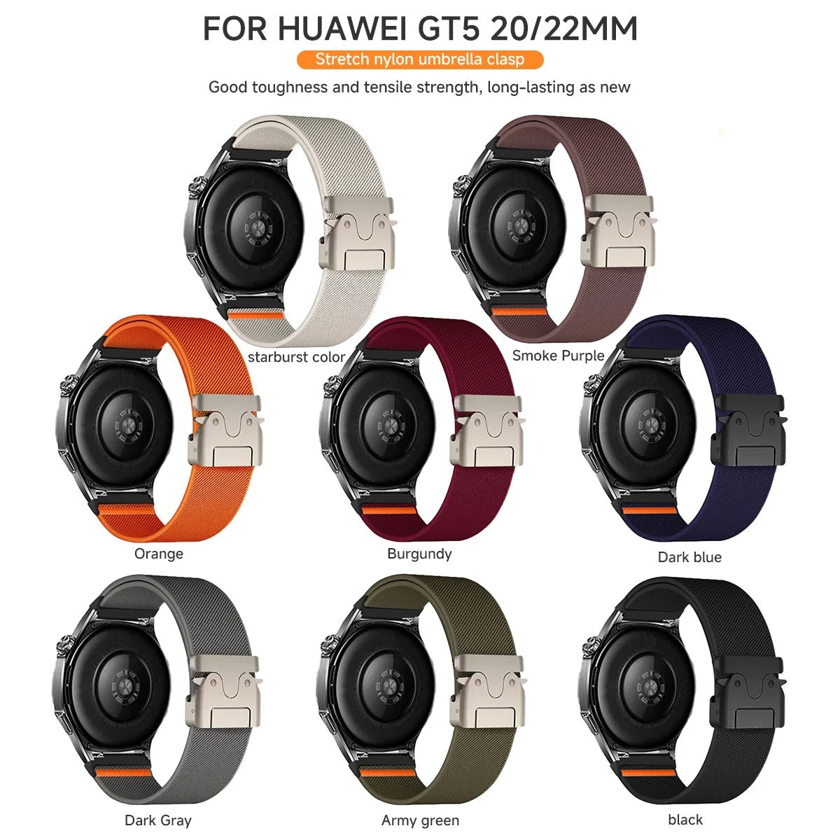 20MM, 22MM Elastic Strap for Samsung Galaxy Watch 7 6 5 4 40mm 44mm 6Classic 47mm Nylon Band for Huawei Watch GT5 4Pro 3 Bracelet