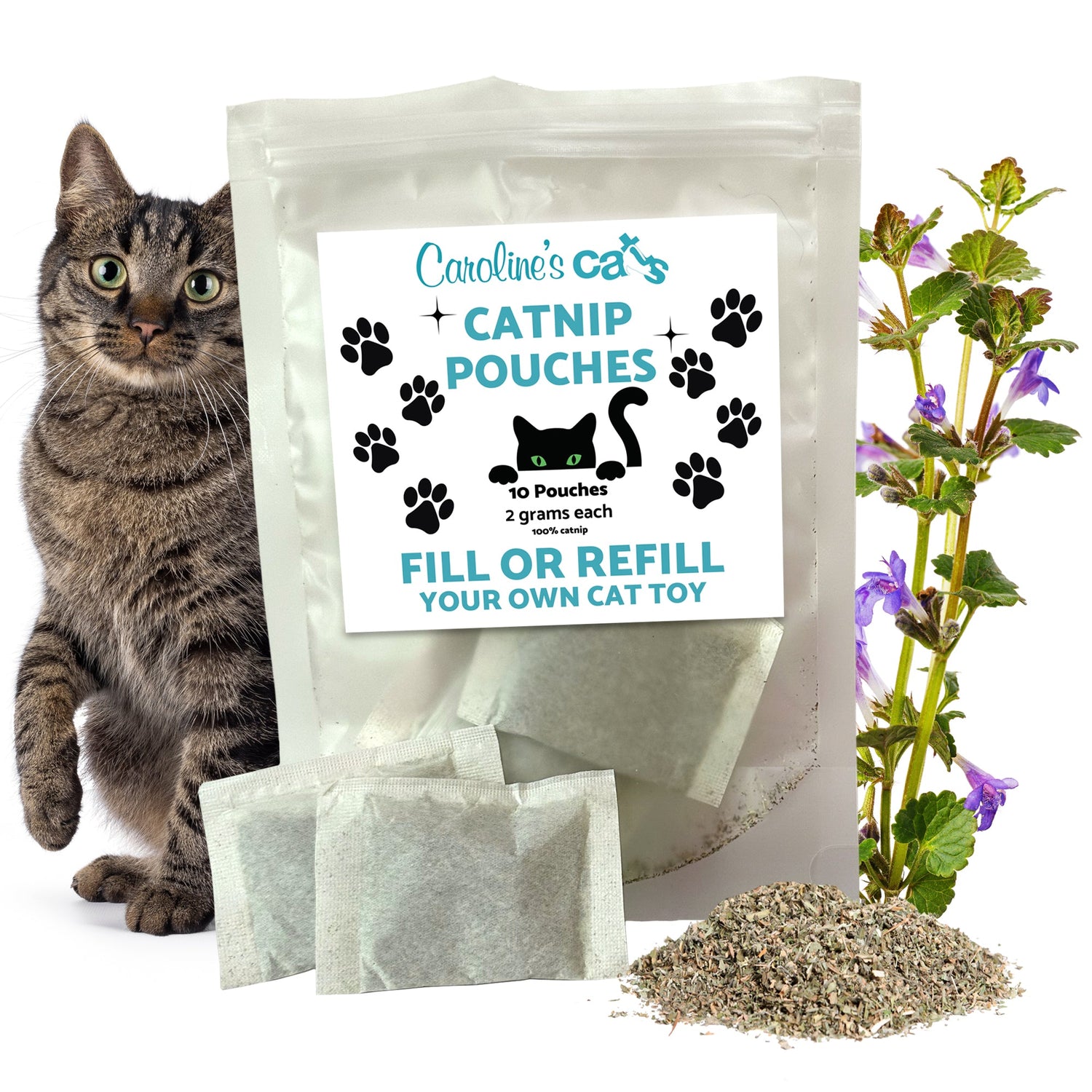 Caroline's Cats Organic Catnip Packets for Cat Toys – Refill Pouches for Flapping Bird, Flopping Fish, and More, 10 Tea Bags - Triathlete Store