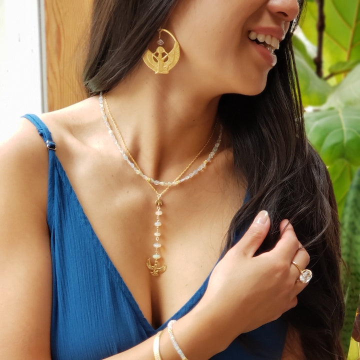 Brass Isis and Herkimer Earrings