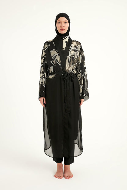 Silky Full Length Modest Kimono Lightweight Elegant Beach Cover P2509