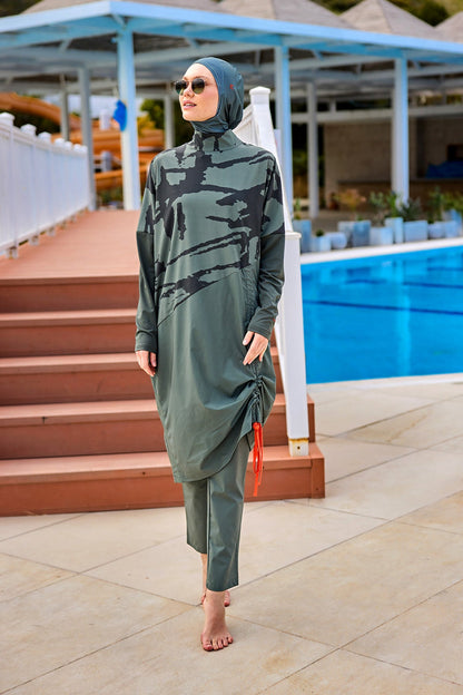 Khaki Full Coverage Modest Swimwear Burkini Set M2516