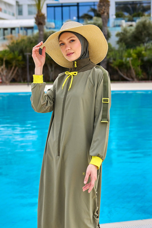 Khaki Full Coverage Swimwear Burkini Set M2524
