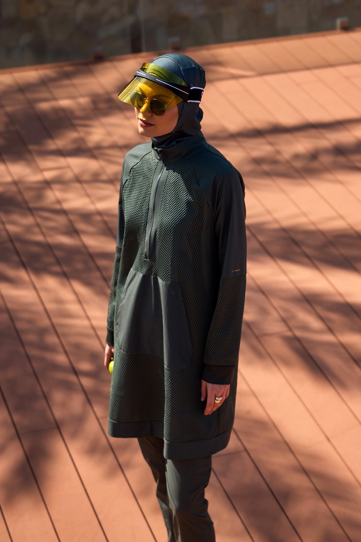 Khaki Full Coverage Tulle Detail Modest Swimwear Burkini Set M2534-3