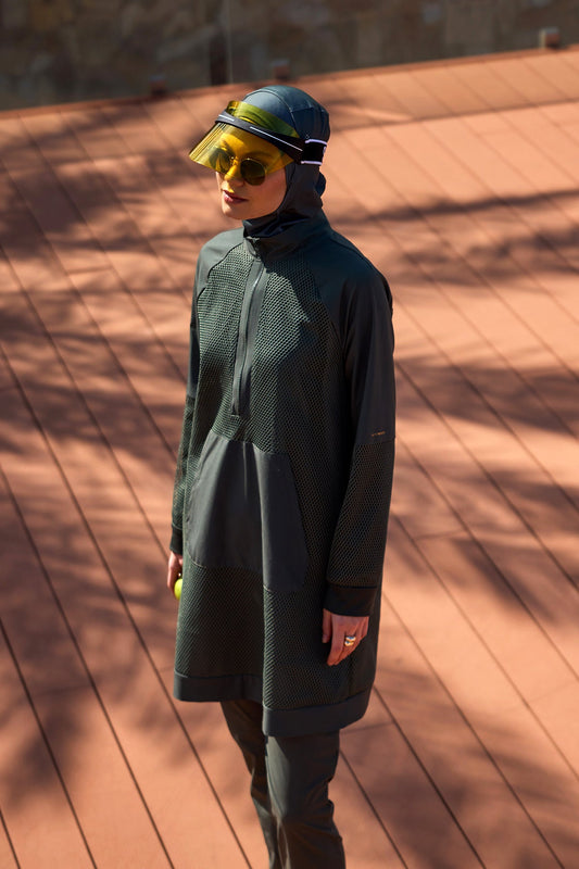 Khaki Full Coverage Tulle Detail Modest Swimwear Burkini Set M2534-3