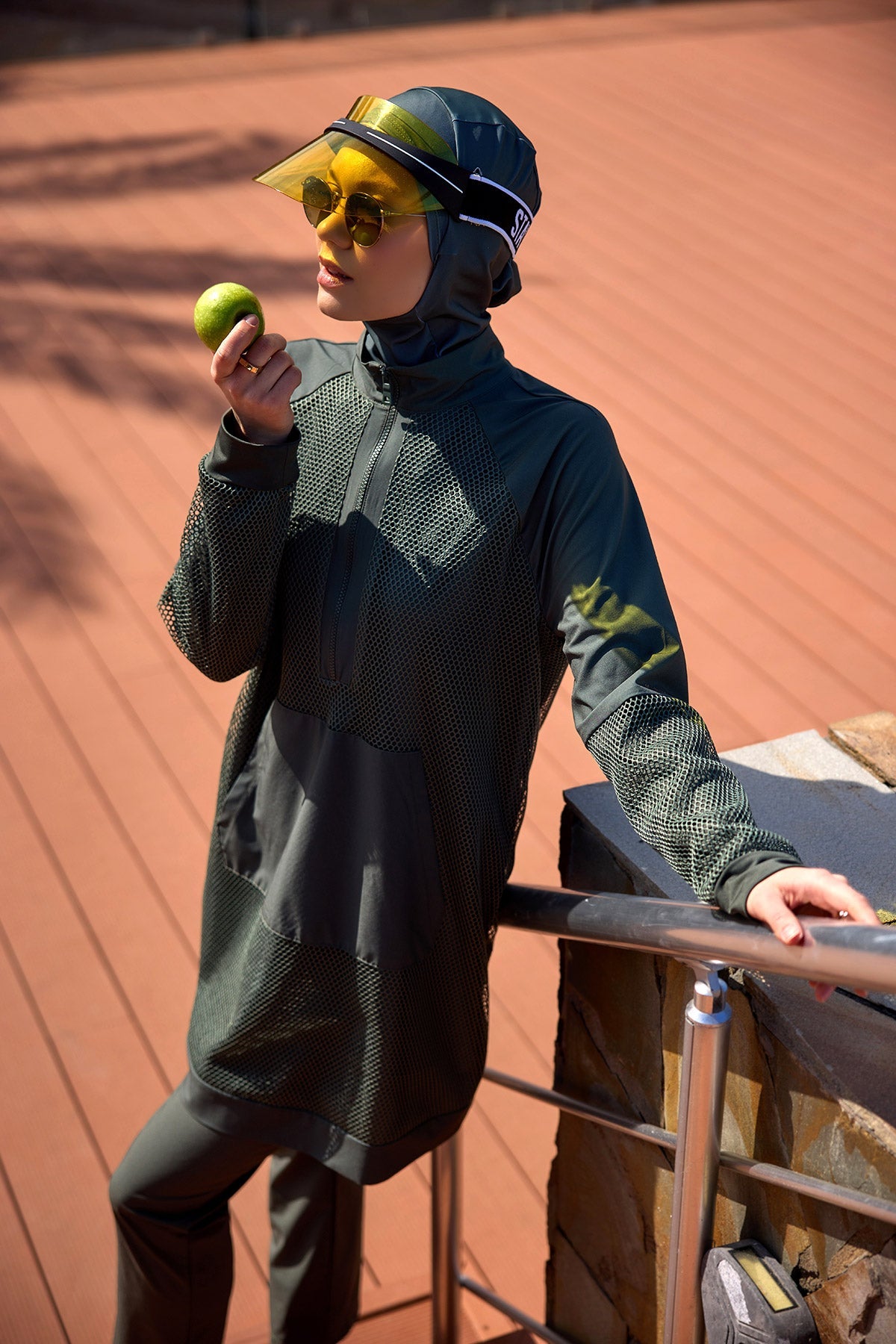 Khaki Full Coverage Tulle Detail Modest Swimwear Burkini Set M2534-3