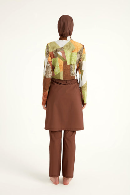 Brown Full Coverage Modest Swimwear Burkini Set M2530-1