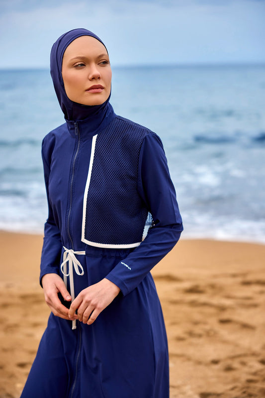 Navy Full Coverage Modest Swimwear Burkini Set M2506-2