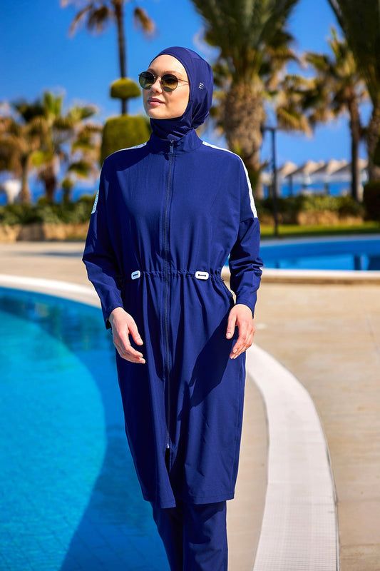 Navy Full Coverage Modest Swimwear Burkini Set M2507-2