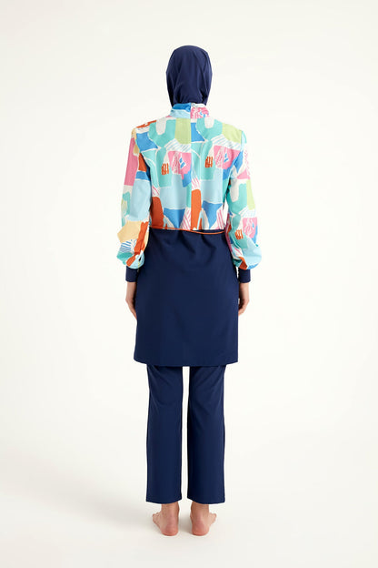 Navy Blue Full Coverage Islamic Swimwear Burkini Set M2511