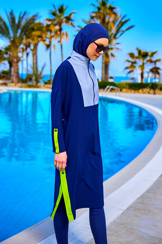 Navy Full Coverage Modest Swimsuit – Burkini with Adjustable Fit M2527-3