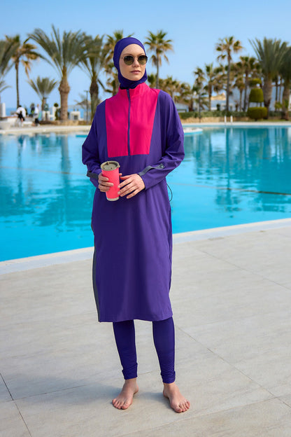 Purple Full Coverage Modest Swimwear Burkini Set M2527-2