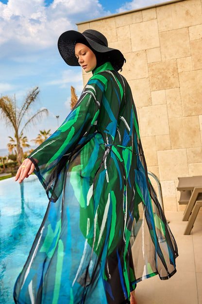 Silky Modest Full Coverage Kimono – Lightweight Elegant Swim Cover P2503-1