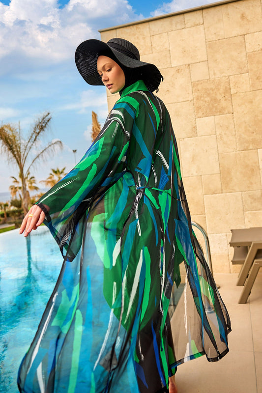 Silky Modest Full Coverage Kimono – Lightweight Elegant Swim Cover P2503-1