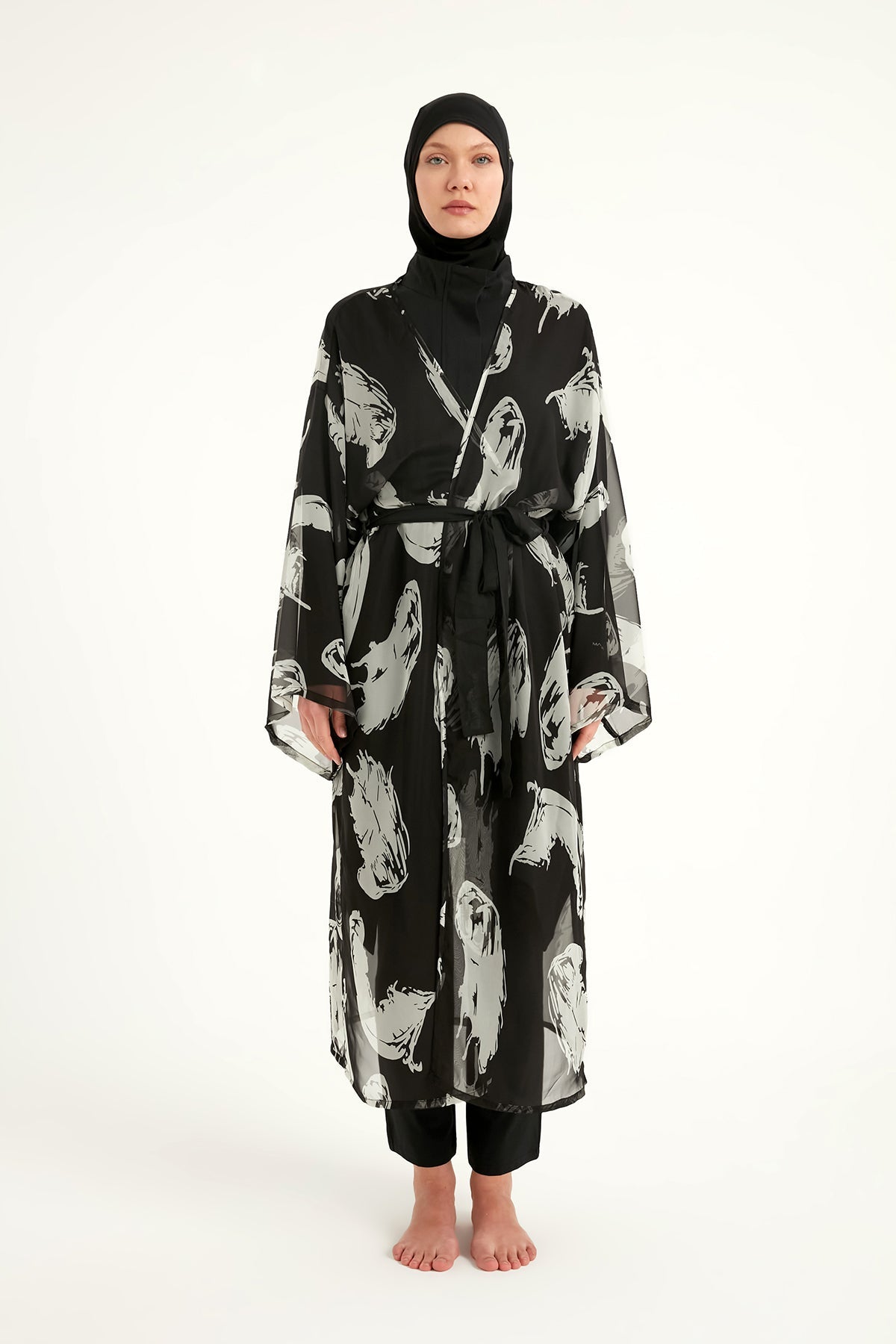Elegant Silky Modest Kimono – Lightweight Full Coverage Beach Cover P2503-3