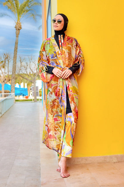 Silky Modest Full Coverage Kimono – Lightweight Elegant Beach Cover P2512
