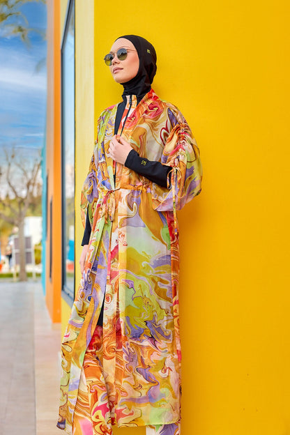 Silky Modest Full Coverage Kimono – Lightweight Elegant Beach Cover P2512