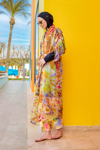Silky Modest Full Coverage Kimono – Lightweight Elegant Beach Cover P2512