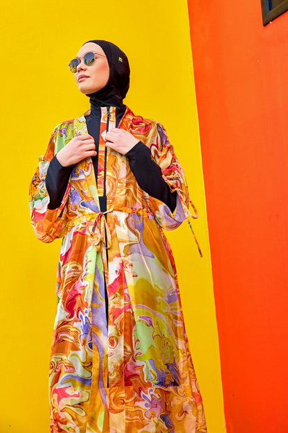 Silky Modest Full Coverage Kimono – Lightweight Elegant Beach Cover P2512
