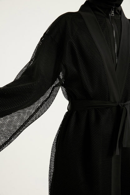 Black Full Coverage Mesh Kimono – Lightweight Islamic Beach Cover-Up P2501-1