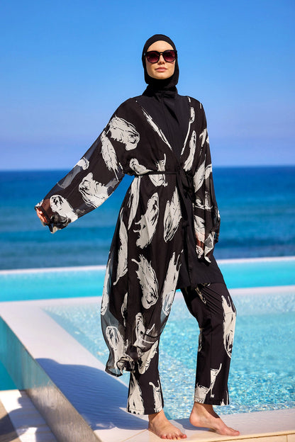 Black Asymmetric Cut Premium Full Coverage Swimwear Set M2503-3