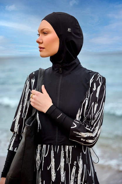 Black Full Coverage Swimwear Burkini Set M2504