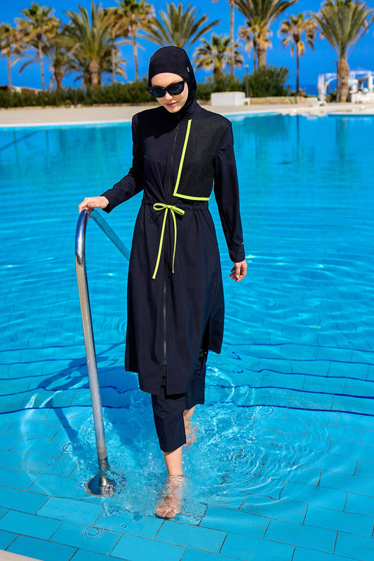 Black Full Coverage Modest Swimwear Burkini Set M2506-1