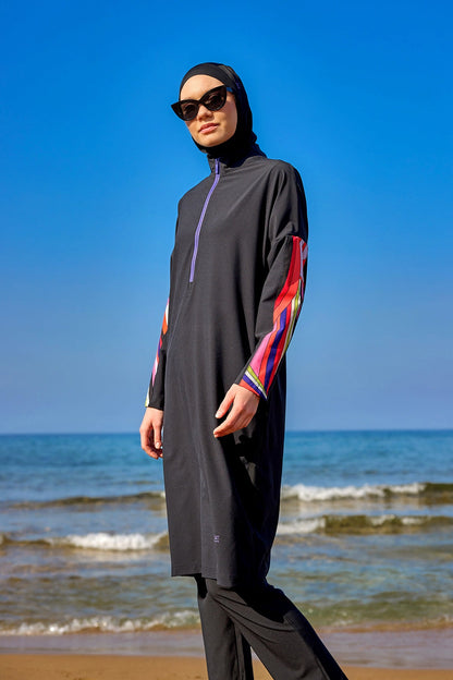 Black Full Coverage Swimwear Burkini Set M2510