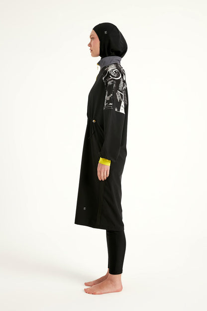 Black Full Coverage Modest Burkini with Sleeve Detail M2512