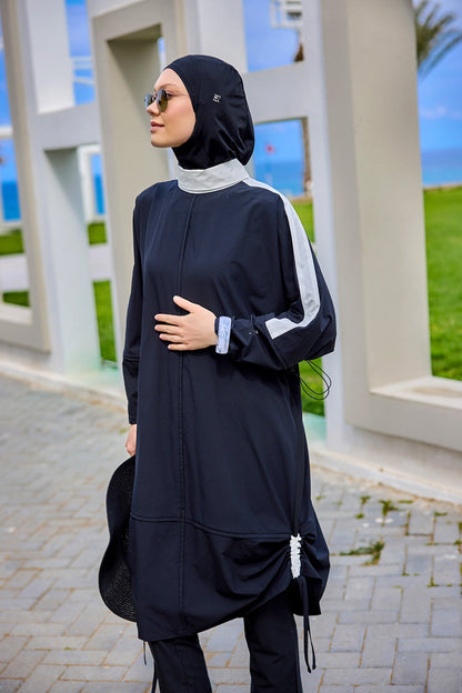 Black Full Coverage Modest Swimwear Burkini Set M2521-3