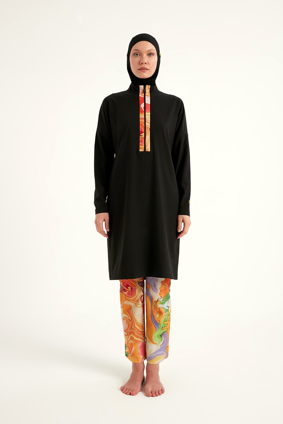 Black Full Coverage Swimwear Burkini Set M2525