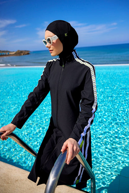 Marina Black Full Coverage Modest Swimsuit - M2529
