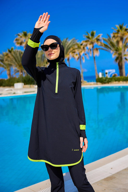 Marina Black Full-Coverage Modest Swimsuit – M2531