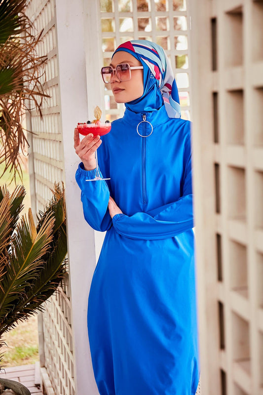 Woven Sax Burkini Modest Swimwear M2404