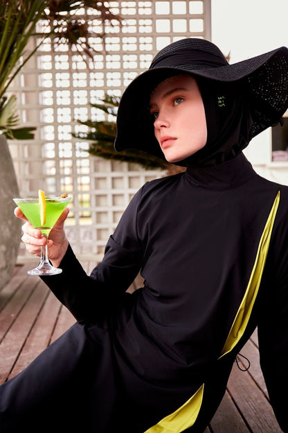 Woven Black Burkini Modest Swimwear M2420